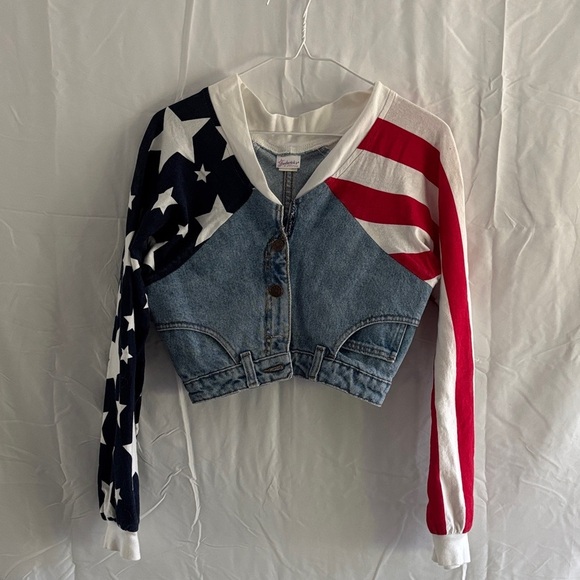 Fredrick’s of Hollywood Denim American Flag Cropped Jacket - Picture 3 of 8